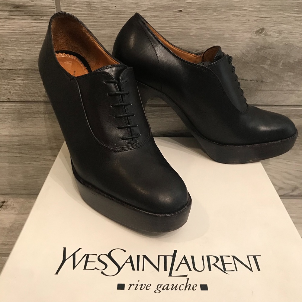 YSL Black York Lace-up Platform Brogues, Size 37